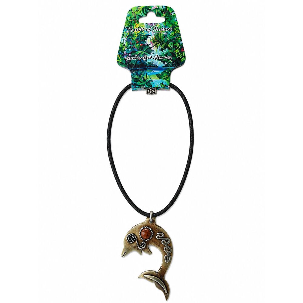 Spirit of Nature Dolphin Carved Bone Necklace Tribal Boho Pendant Cord
